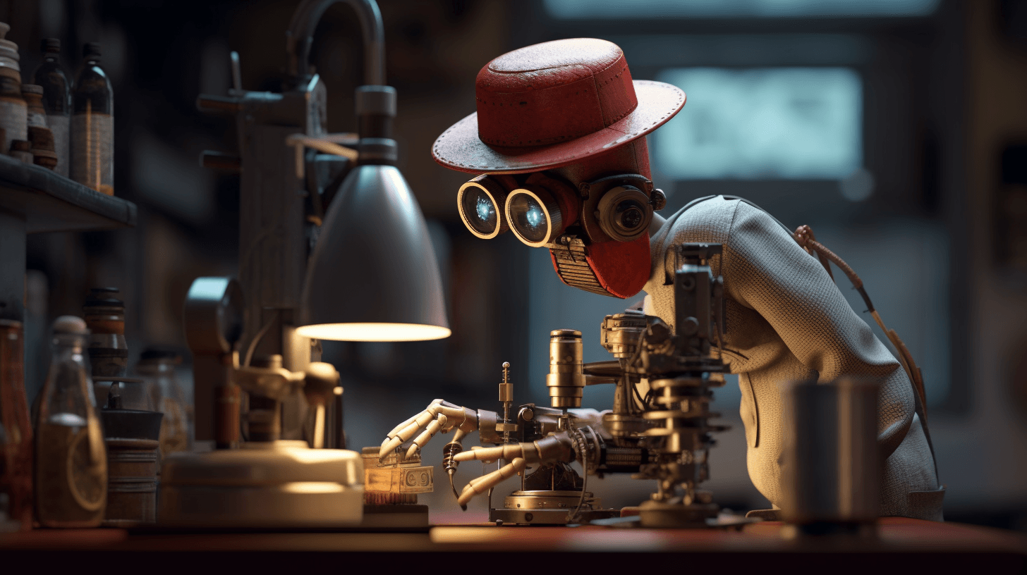 a robot in a mechanic workshop