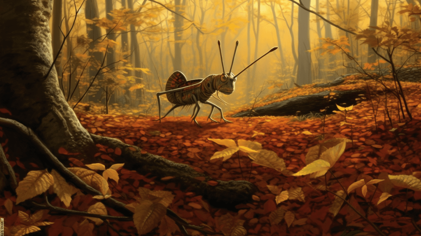 a grass hooper in a forest